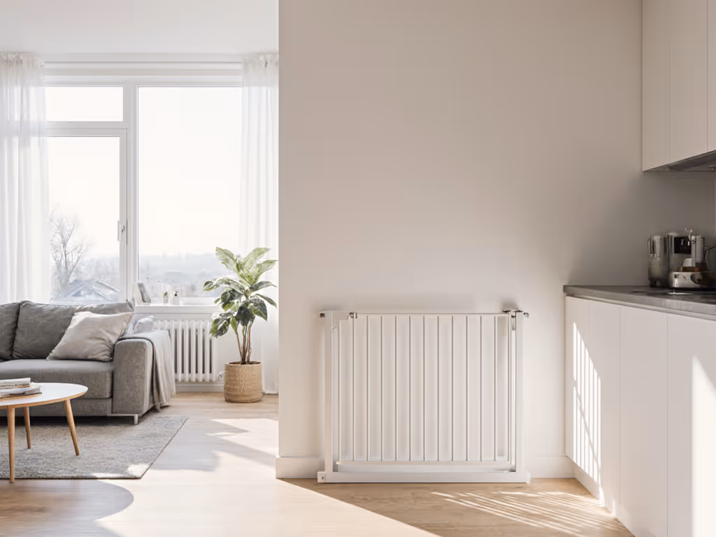 baby_gate_folded_flat_against_wall_in_small_living_room
